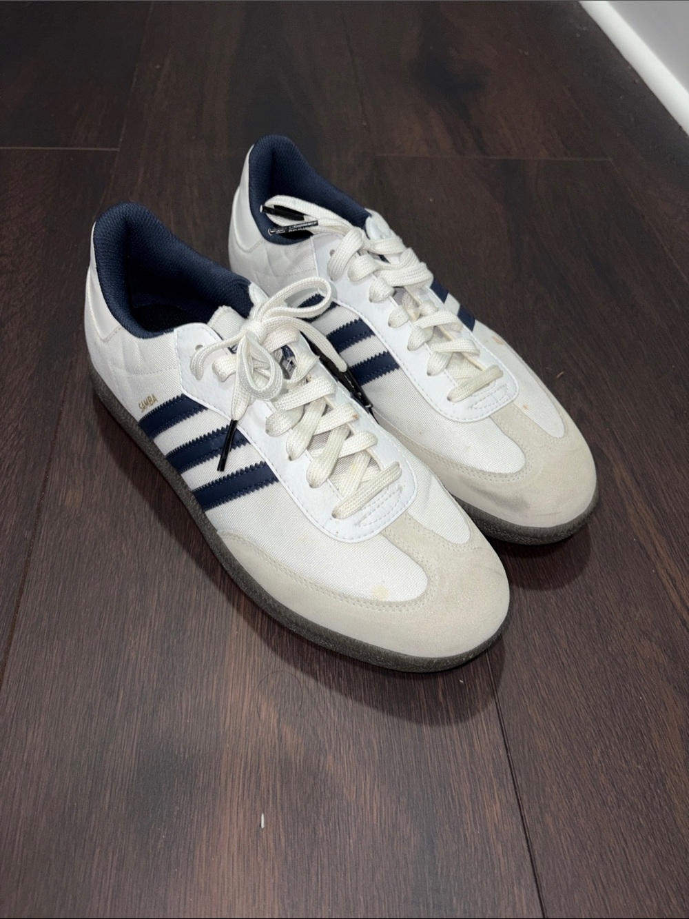 adidas Men’s Samba Sneakers - White & Navy golf shoes
